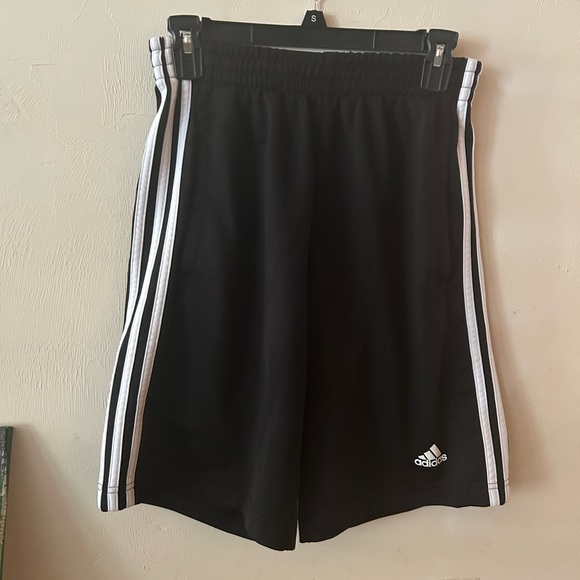 Adidas Black Athletic Shorts with White Stripes - Picture 1 of 3
